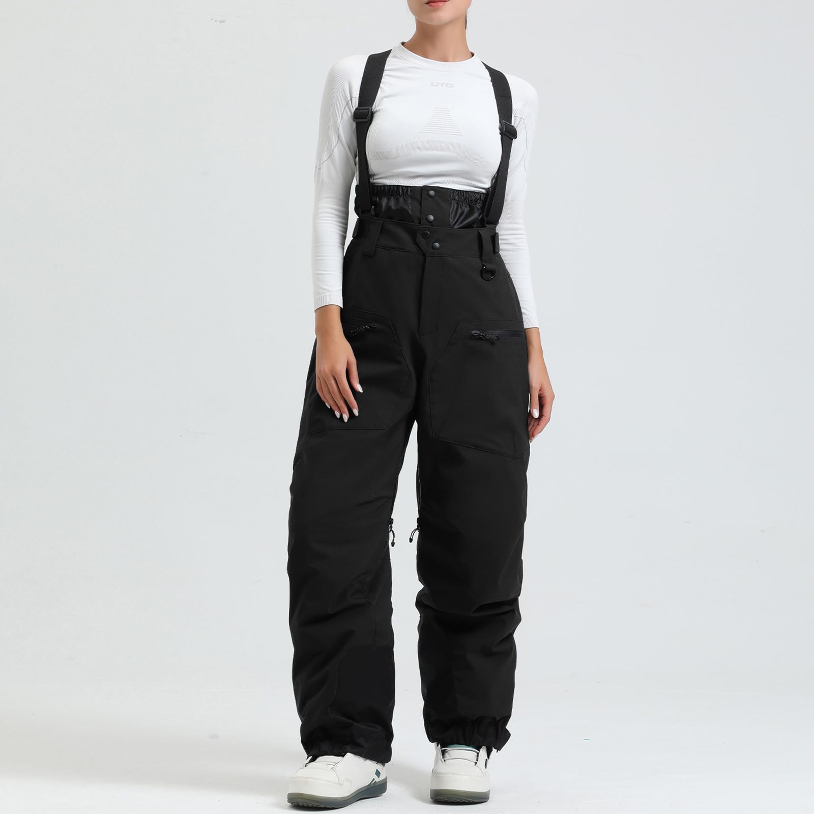 Generisch Skihose Damen Wasserdicht Warm Snowboardhose Mit Trägern Baggy Schneehose Atmungsaktiv Mit Hosenträger Stretch Ski Hosen Gefütterte Winter Skihosen Verstellbarer Bund Softshellhose Thermo