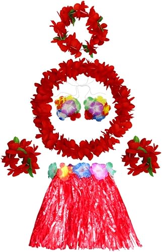Miniatura 2 de Fighting to Achieve Conjunto de disfraz de falda de hierba roja hawaiana de 11.8 in para niñas