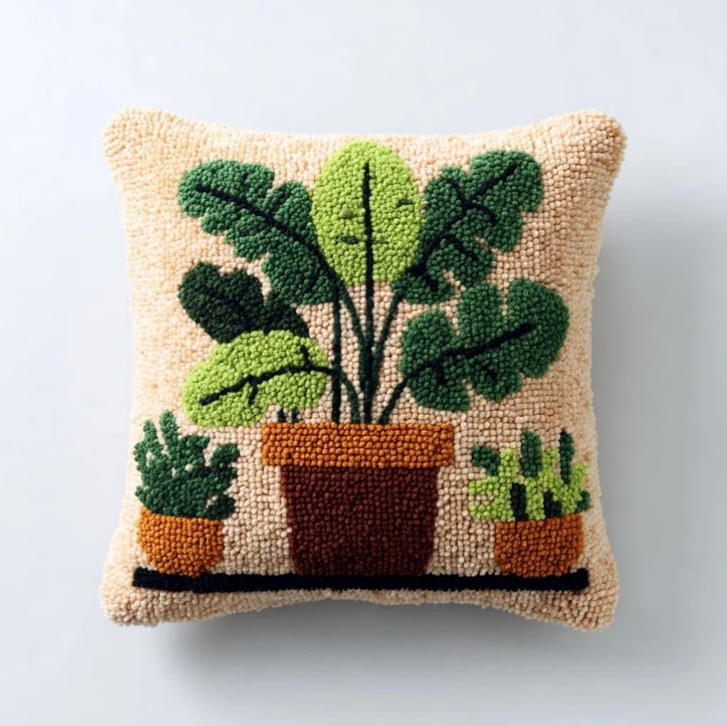 AxiangziK Latch Hook Pillow Making Kit 43x43cm,Banana Leaf Flowerpot