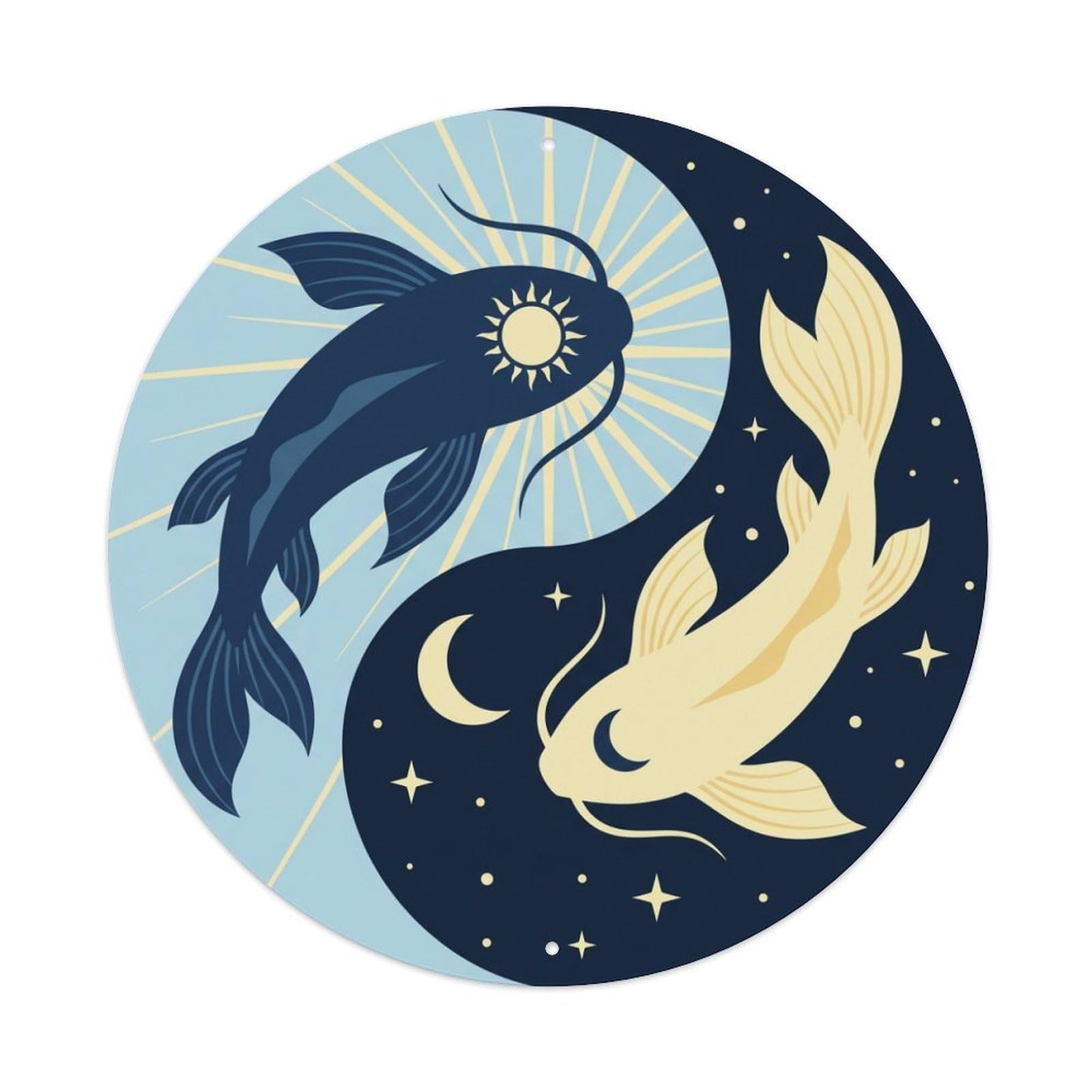 Metal Tin Sign Tai Chi Koi Fish Moon Sun Yin Yang Art