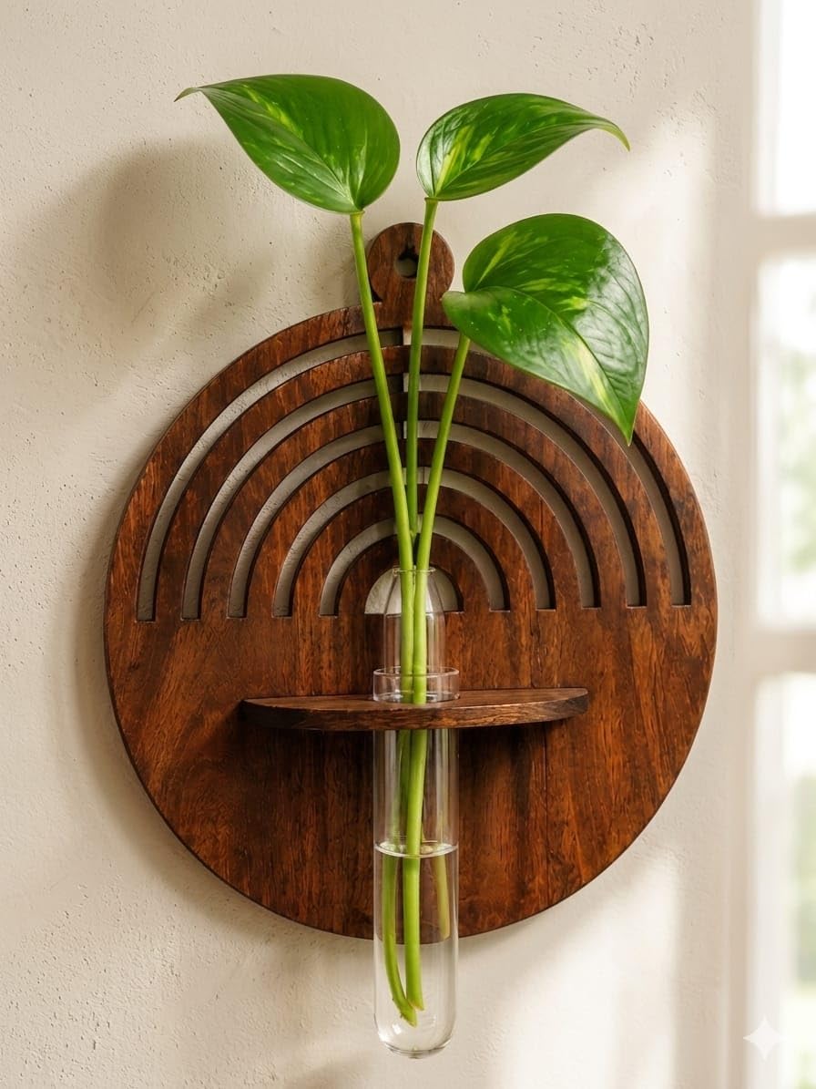 Rainbow Wooden Wall Mounted Propagation Station with Glass Test Tube Vase | Hydroponic Plant Holder | Boho Wall Decor | Indoor Plant Display for Living Room, Bedroom, Office & Home Decor-image-11