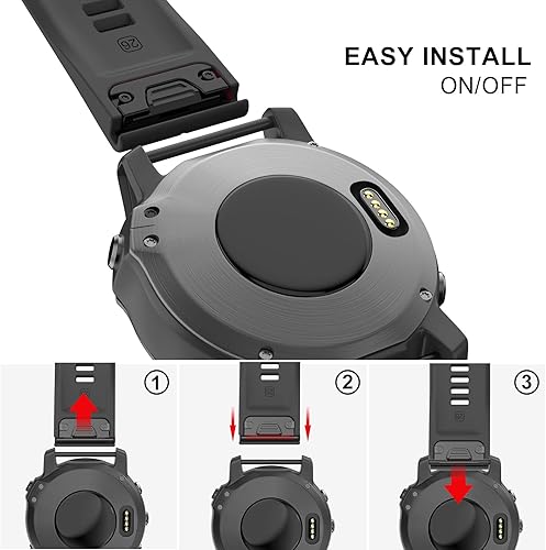 Vista 47 de OVERSTEP Correa de reloj de silicona suave compatible con Garmin Fenix 5X Band 1.024 in de ancho para Fenix 6X/Fenix 7X/Fenix 5X Plus/Fenix 6X