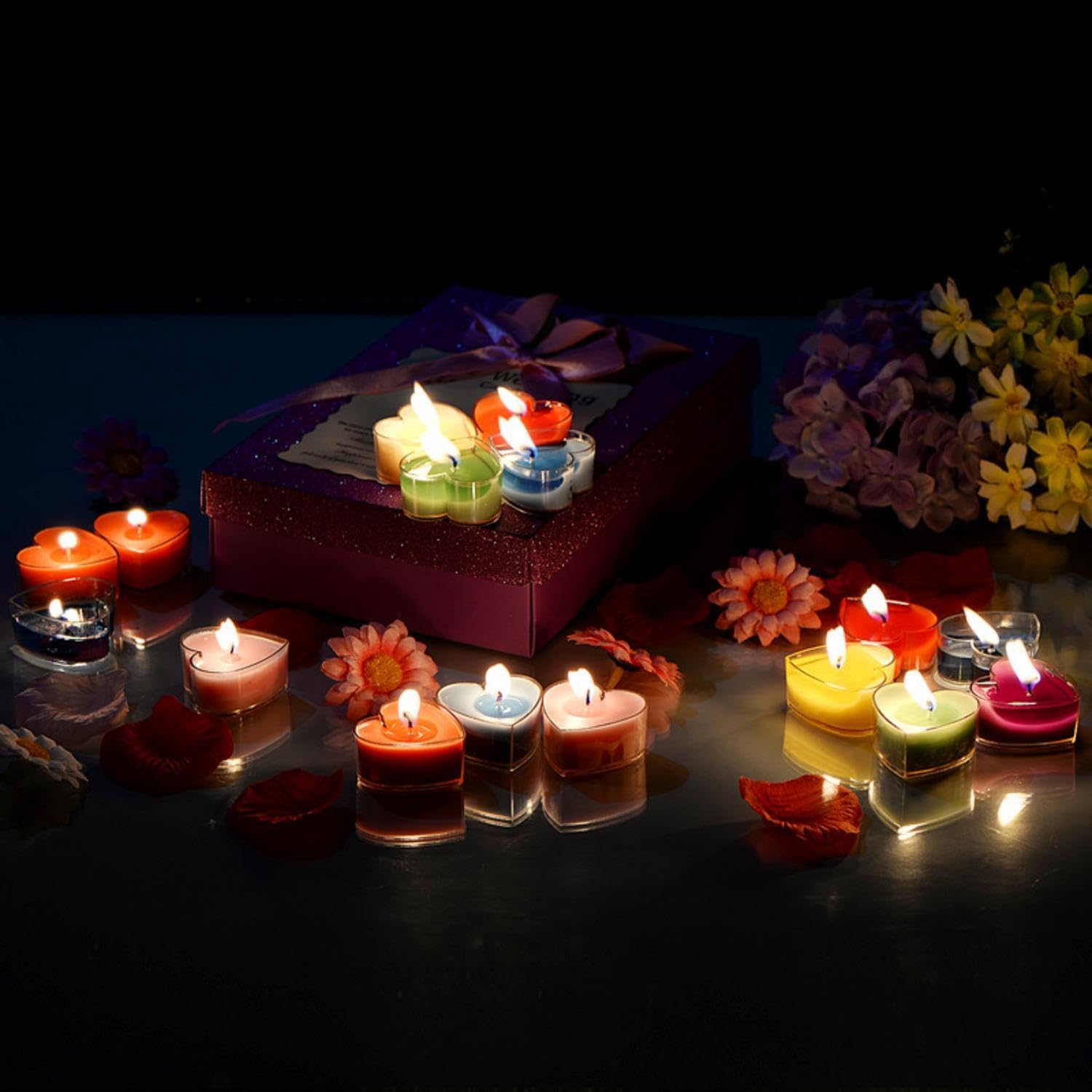 Tea Candles Heart Romantic Candle Small Sweet Wedding Party and Home 1.5-2 Hours Extended Burn Time Votive Parties Tealight Wishing Bulk Birthday Halloween Emergency Family 9 Pack (Pink)