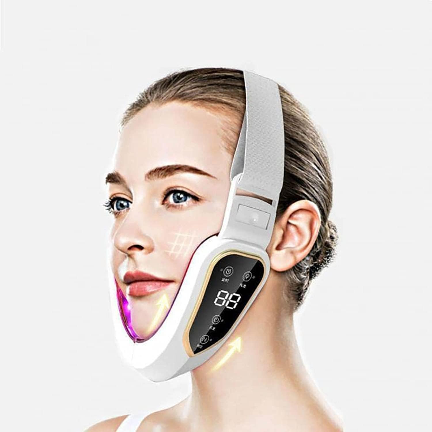 VIKITIMFace Lifting Machine Electric V-Face Shaping Massager Slimming Double Chin Reducer V-Line Cheek Lift Up Face Slimming (White)