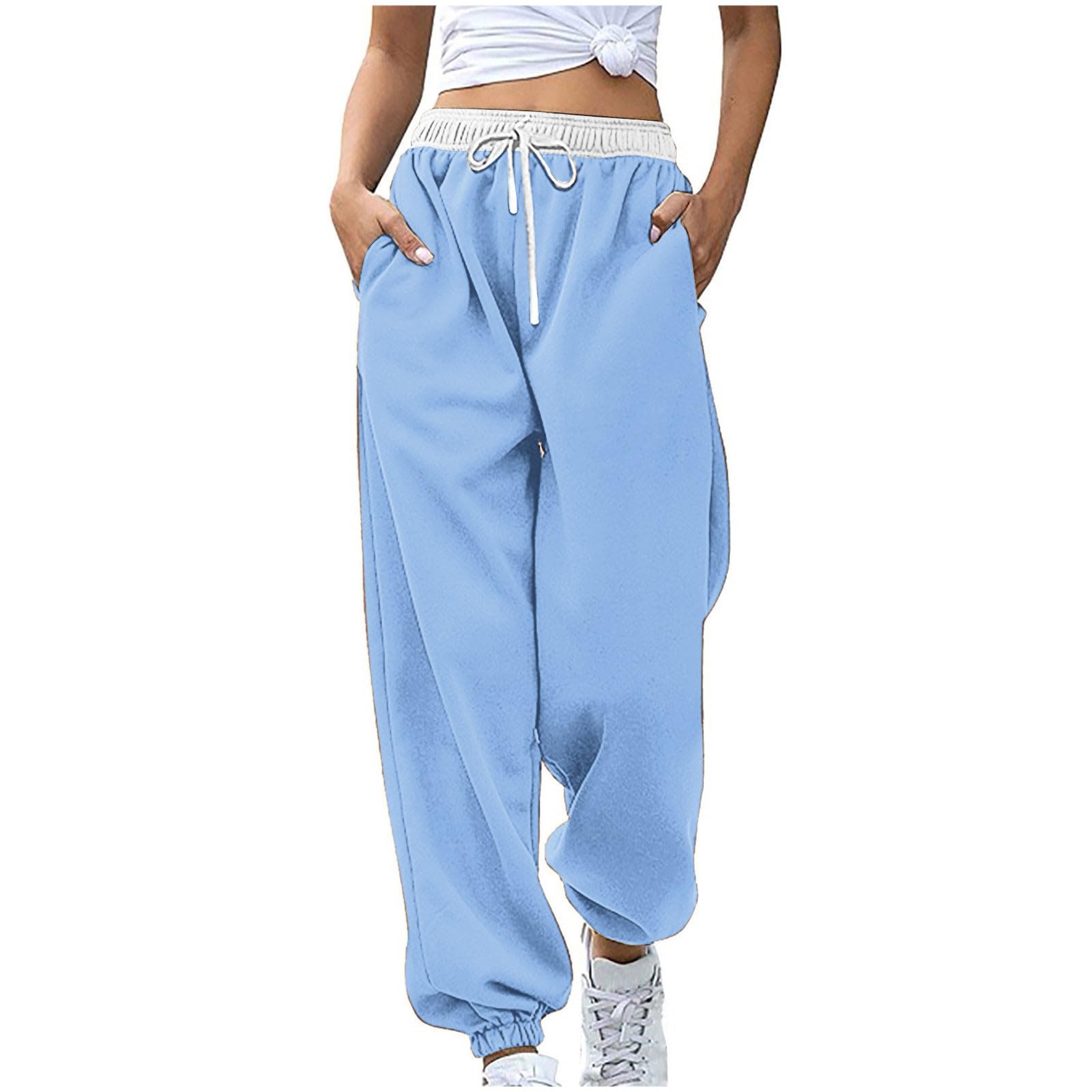 Womens Casual Athletic Cotton Long Sweatpants,Teen Girl Solid Color Cute Hiking Long Pants,Fall Trendy Clothes