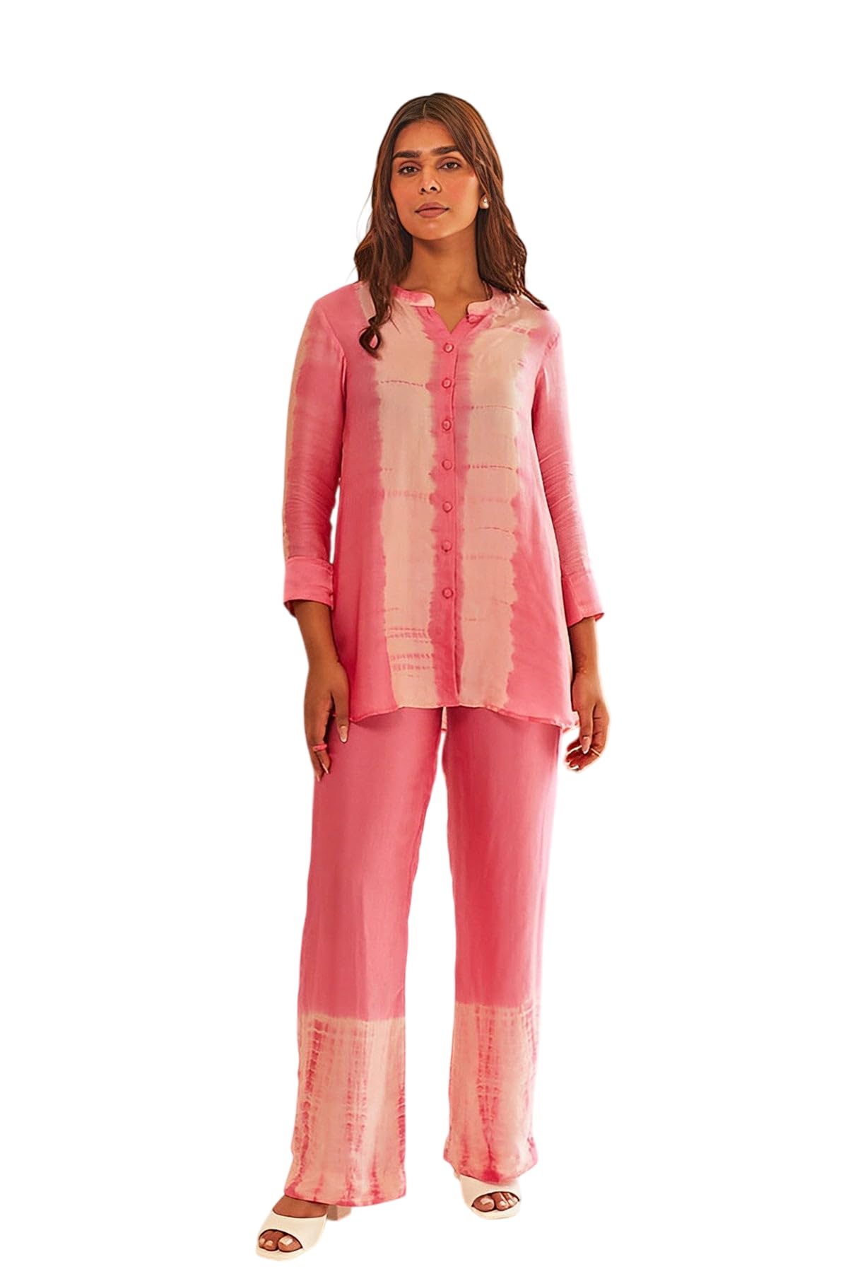 Women's Cotton Tie Dye Print Two-Piece Lounge Set Tunic with Wide-Leg Pants, Resort Wear (Pink) (IN, Alpha, 2XL)-picture-42