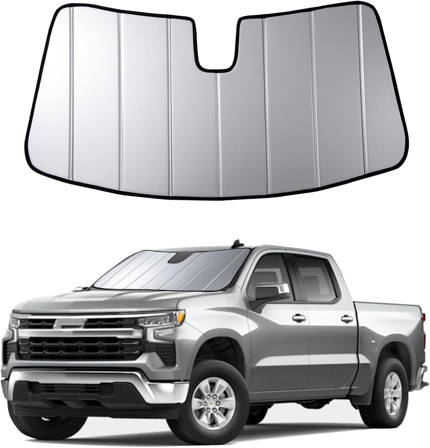 Windshield Sun Shade Compatible with Chevrolet Silverado/GMC Sierra 2019-2025,Silverado/Sierra 2500 HD,3500 HD 2020-2025 Custom-fit Foldable Sun Visor Window Sunshade with Storage Bag