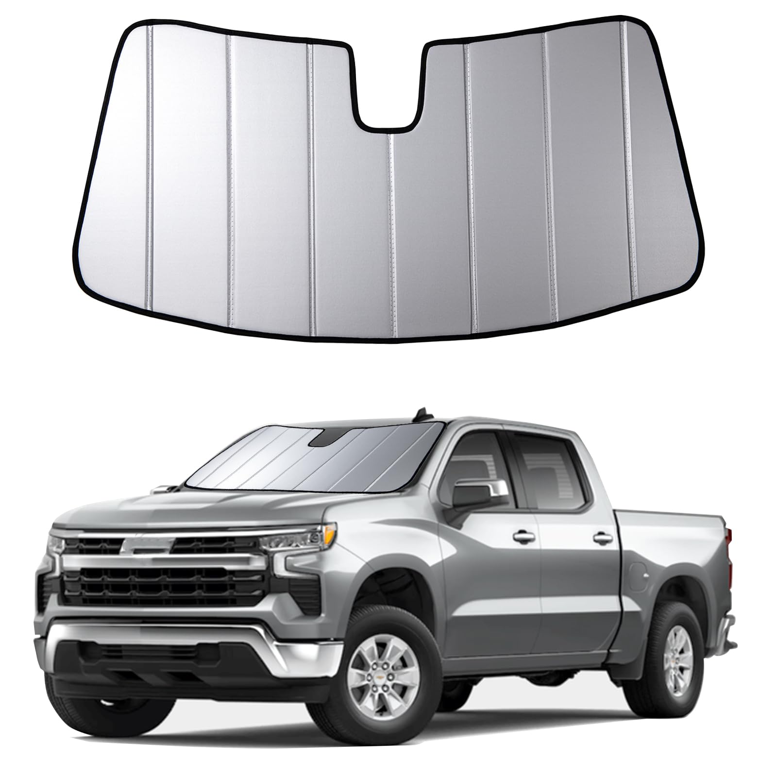 windshield sun shade compatible with chevrolet silverado 1500 /gmc sierra 1500 2019-2025,silverado/sierra 2500 hd,3500 hd 2020-2025 foldable sun visor front window sunshade with storage bag