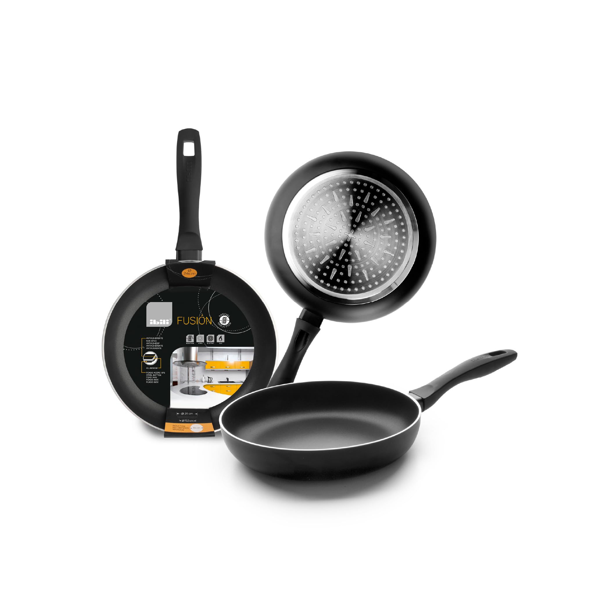 IBILI 450022 Fusion-​Padella in alluminio/​acciaio Inox, 22 cm