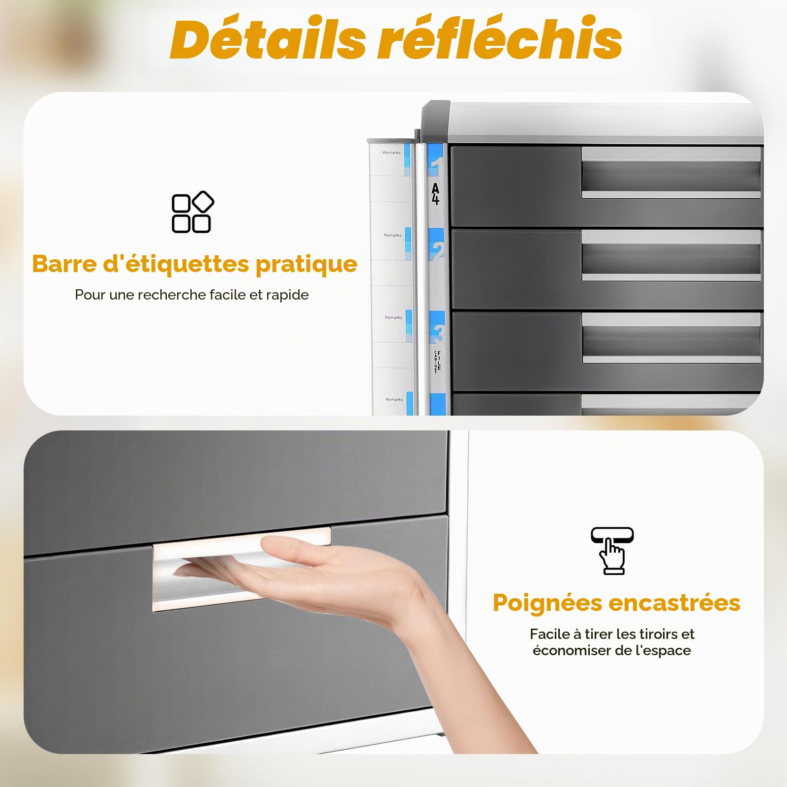 Boîte à tiroirs verrouillable en alliage d'aluminium avec 2 clés - Boîte de rangement pour documents - 35 x 31,5 x 40,5 cm (5 compartiments)