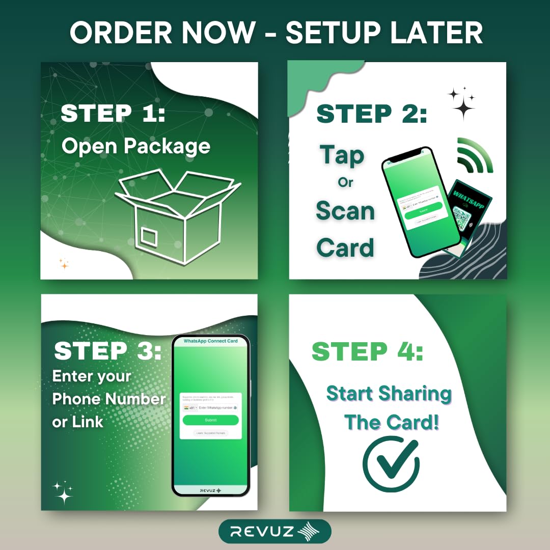 Revuz Whatsapp Connect Card | Instant Whatsapp Chat, Groups & Catalog with NFC Tap/QR Code Scan | Professional Business Tool for Shops, Restaurants, Service Providers | Unlimited Taps 2