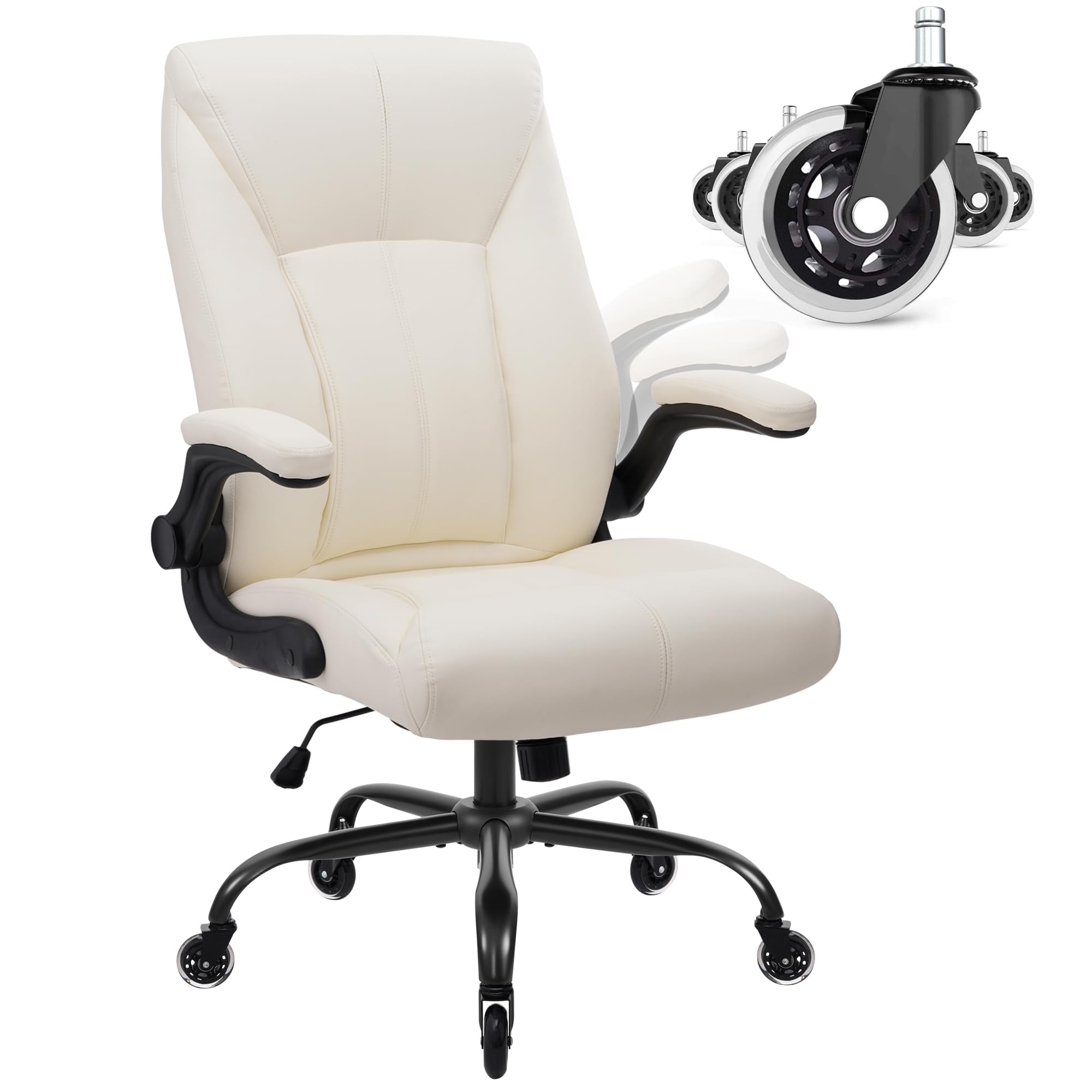 Big and Tall Office Chair for Heavy People Executive Desk Computer Chair Adjustable Flip-up Armrests for Women PU