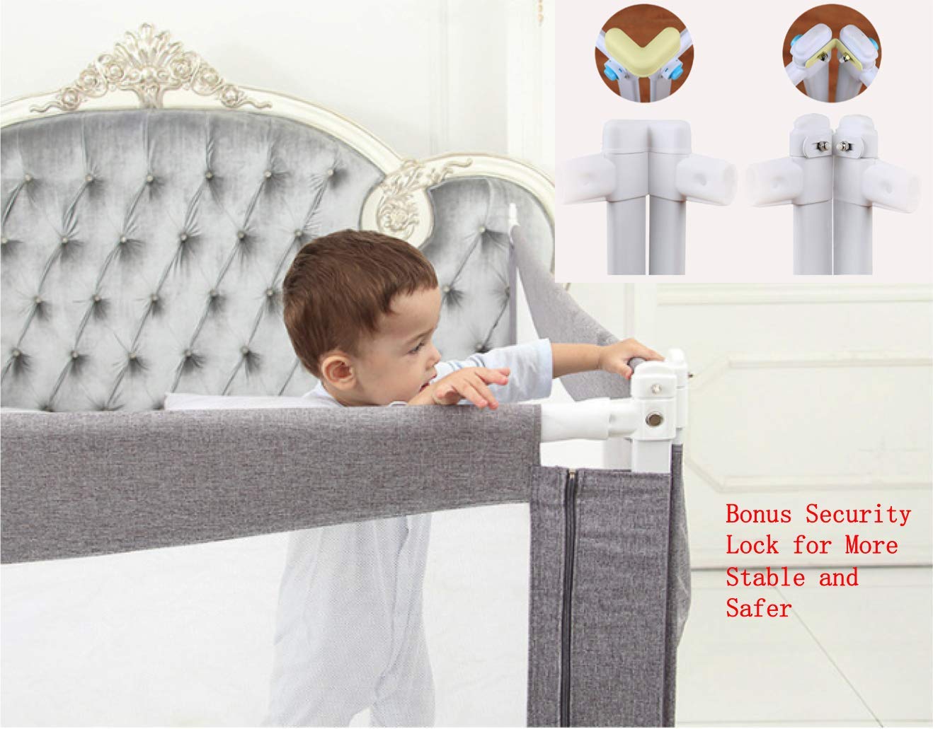 Goldenvalueable Bed Rail Guard 3 Set Vertical Collapsible for Baby Toddlers and Kids (Queen Size Bed) (Gray, Queen)