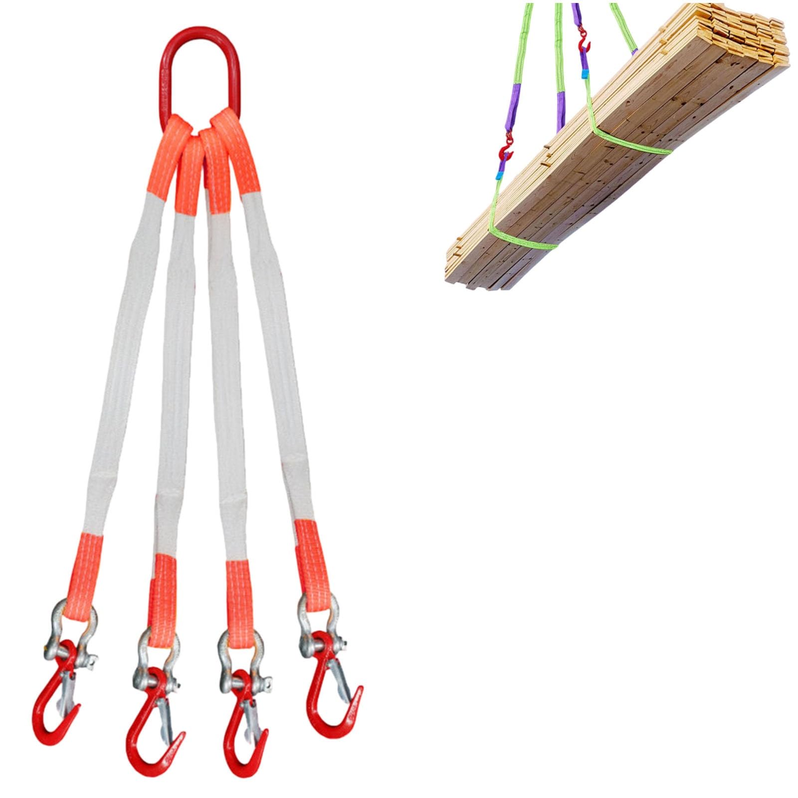 Eslingas de elevación de 4 Patas con Ganchos, eslingas de poliéster de Alta Resistencia de 3T con Anillas, Correas de Aparejo para reparación de maquinaria(1.64ft/0.5m)