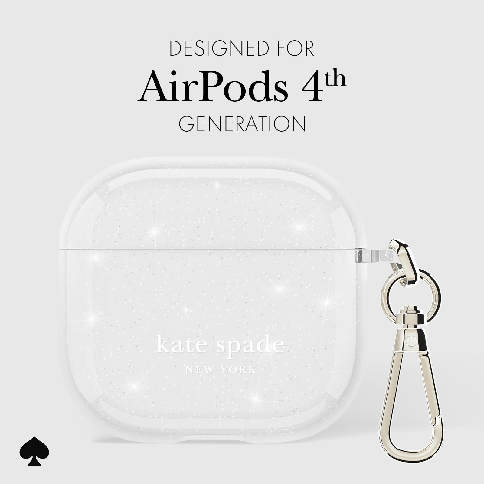 kate spade new york Etui ochronne AirPods 4 z pierścieniem na klucze - That Sparkle Silver, kompatybilne z AirPods 4. generacji