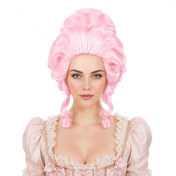 Wiggy Mermaid Pink Rococo Baroque Beehive Wig for Women, Victorian Court Queen Style Short Curly Big Bouffant Costume Wigs for Halloween Party Cosplay