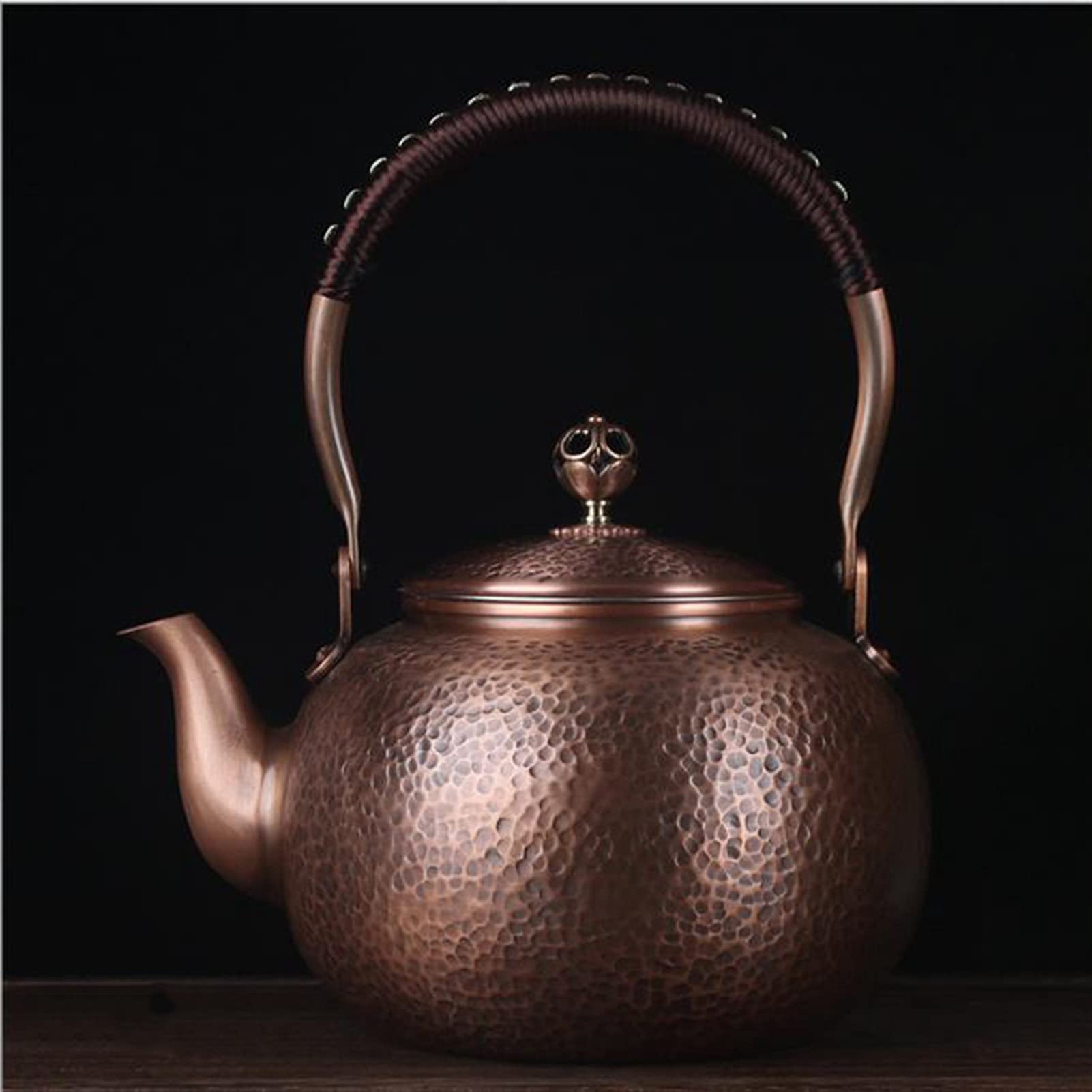 tetera Antiguo Tetera de té de cobre patrón de martillo hecho a mano Tetera de cobre rojo espesado Tetera sin recubrimiento Salud Conjunto de té de manualidades Tetera tetera pequeña individual