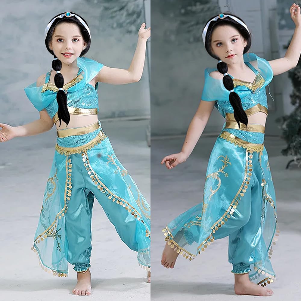 YGCHEN Perruque princesse jasmin pour fille - Accessoire de cosplay - Perruque noire pour Halloween, carnaval, anniversaire d'enfant