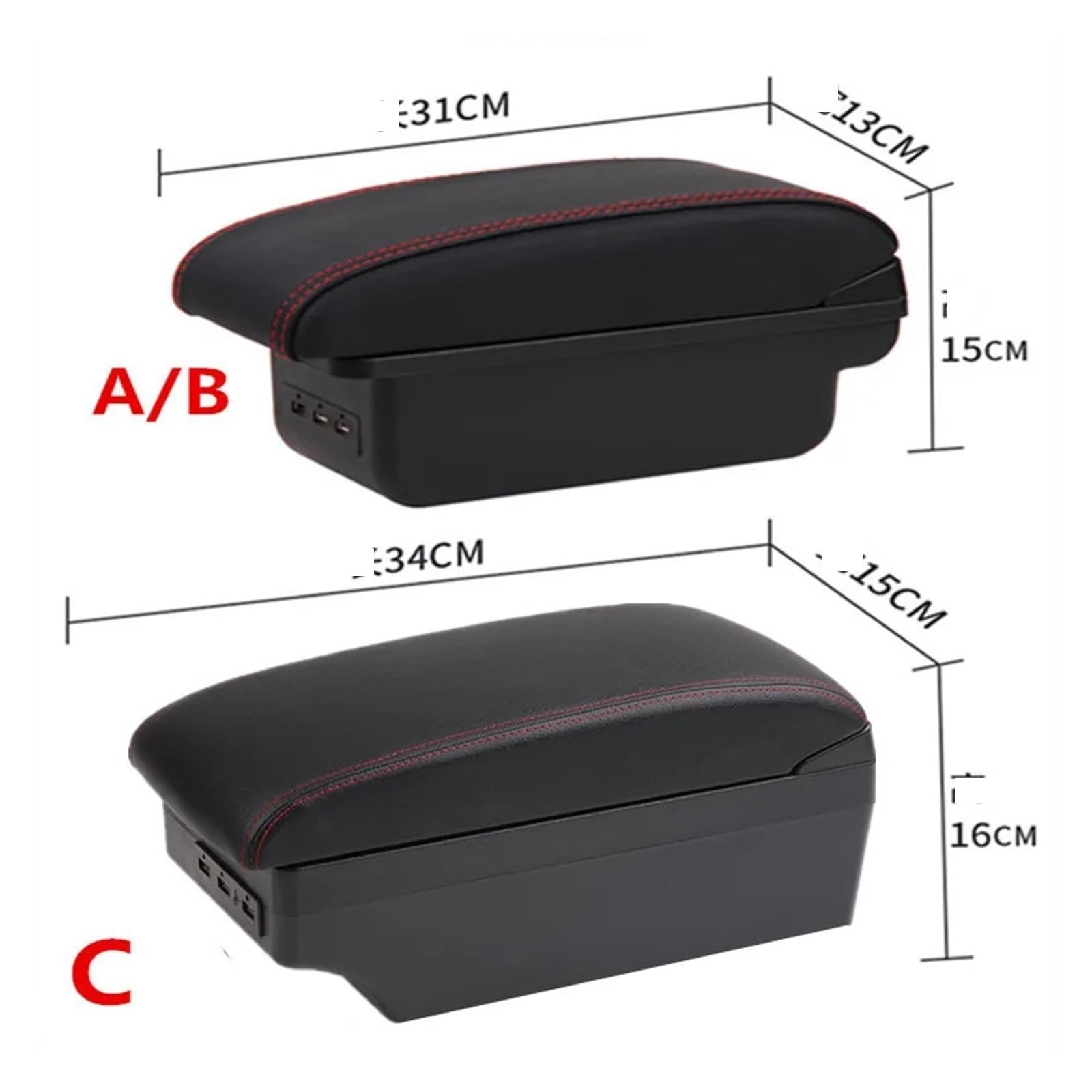 consola central Almacenamiento de la consola central caja del reposabrazos coche con accesorio USB(B black black line)