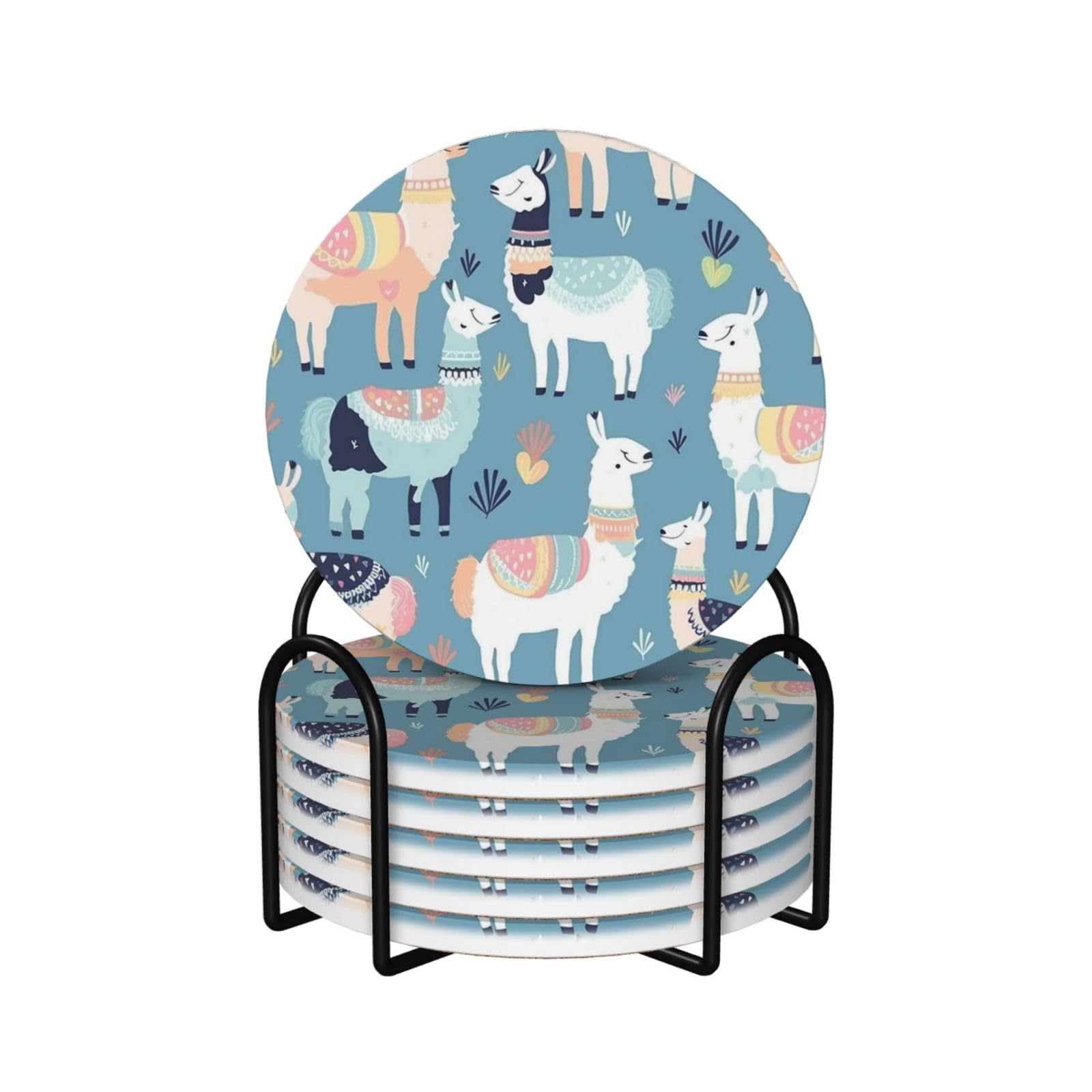 Dessous de verre lama en céramique absorbante avec support | Lot de 6
