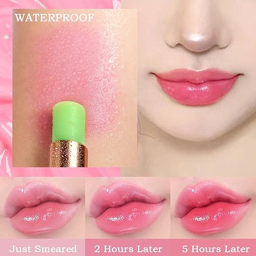 Miniatura 3 de Kaely Bálsamo labial hidratante de aloe, lápiz labial que cambia de color con el PH, tinte labial mágico coreano de larga duración, impermeable,
