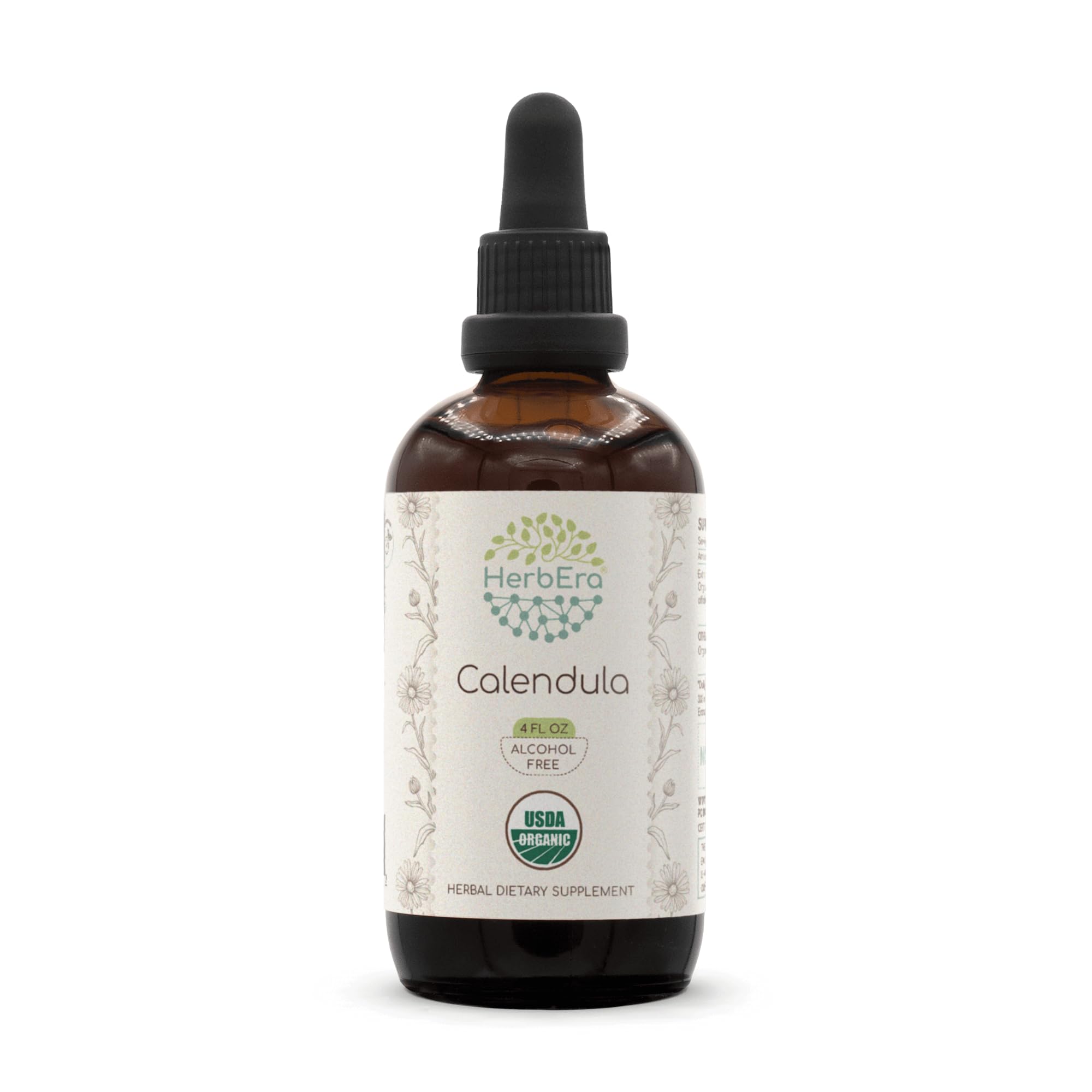 HerbEra USDA Organic Calendula Alcohol-Free Liquid Extract Tincture – Digestive & Antioxidant Support, Calendula Officinalis Dried Flower, Daily Herbal Drops, Vegan, Herbal Supplement (4 fl oz) 4 Fl Oz (Pack of 1)