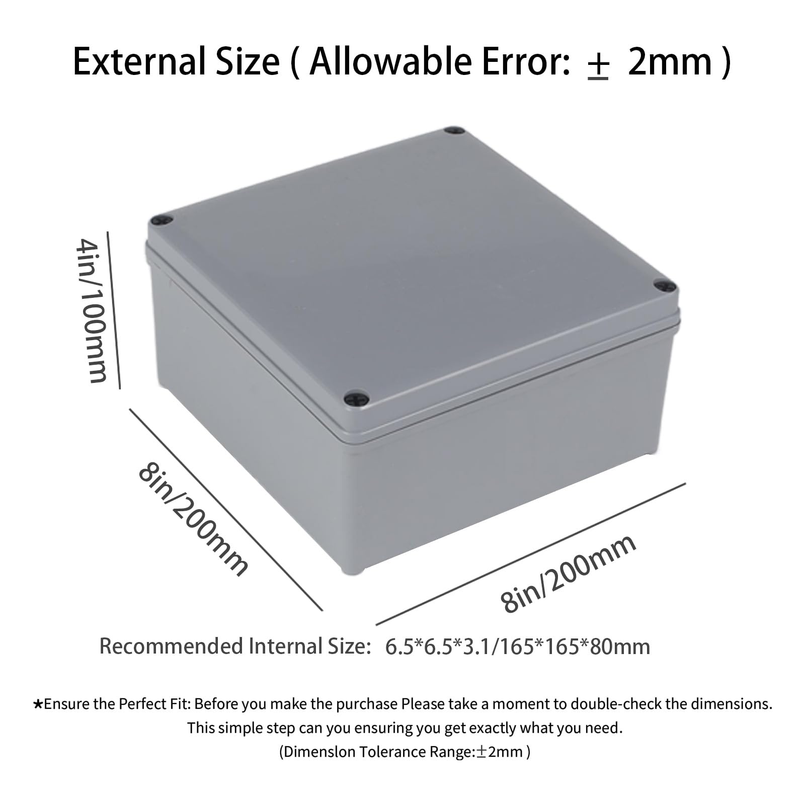 Junction Boxes-8" x 8" x 4" IP65 ABS Plastic Dustproof Waterproof Electrical Box Project Junction Conduit Box for Electrical Outdoor Enclosure — Amazon image 2