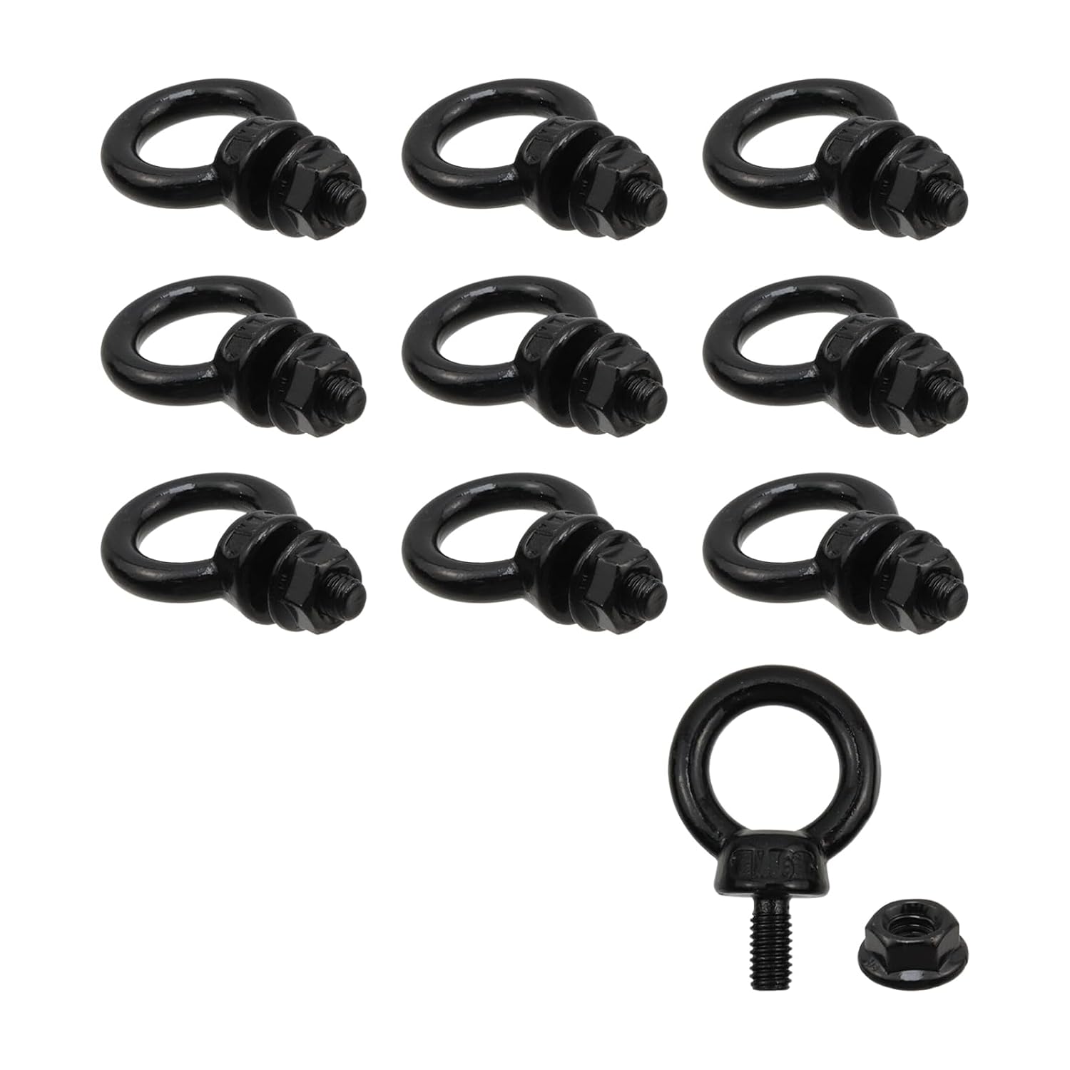 HEVSTIL 10PCS M6 Lifting Eye Bolts,Black Stainless Steel with Lock Nuts