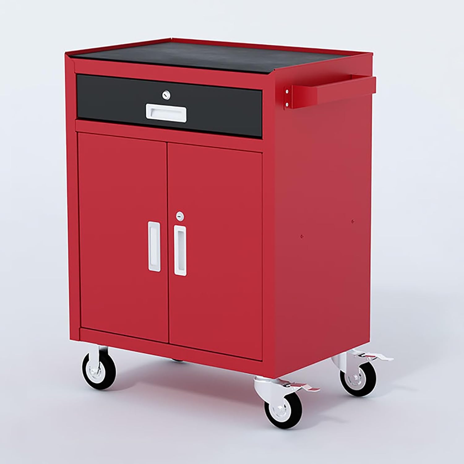Metal Garage Storage Cabinet with Wheels,Lockable Storage Cabinets with Adjustable Shelf, Tool Chest with Wheels & Lock Garage Storage Cabinets Tool Cart on Wheels(Red,No Drawer)