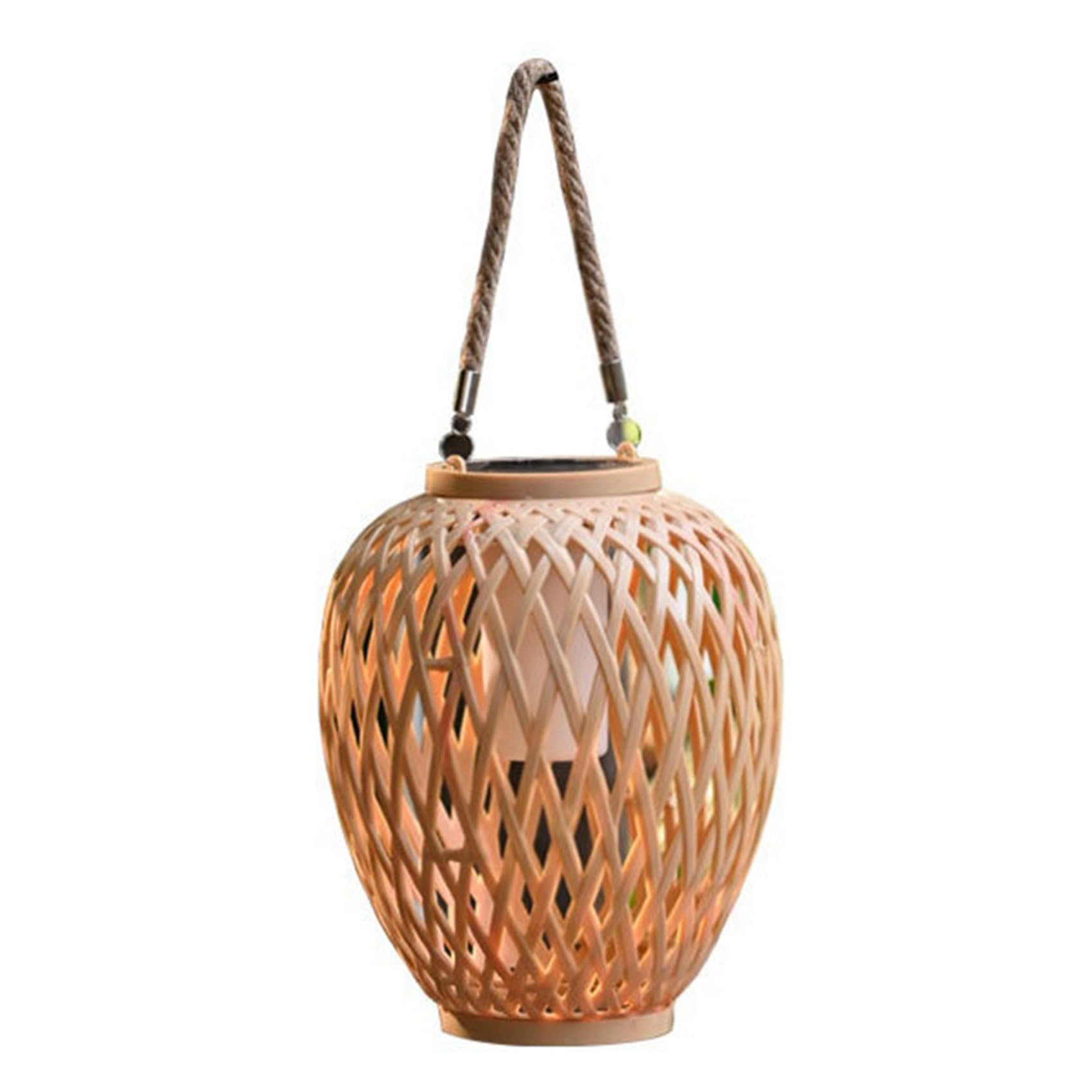Aurelicxy Outdoor Solar Imitation Rattan Lantern Courtyard Balcony Garden Decoration Candle Lights Atmosphere Bamboo Chandelier