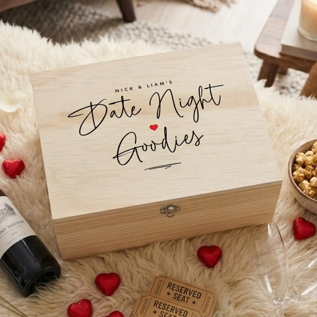 Caja de madera de pino personalizada con bisagras y cierre, regalo de San Valentín, aniversario, boda, 16 x 11 x 9 cm