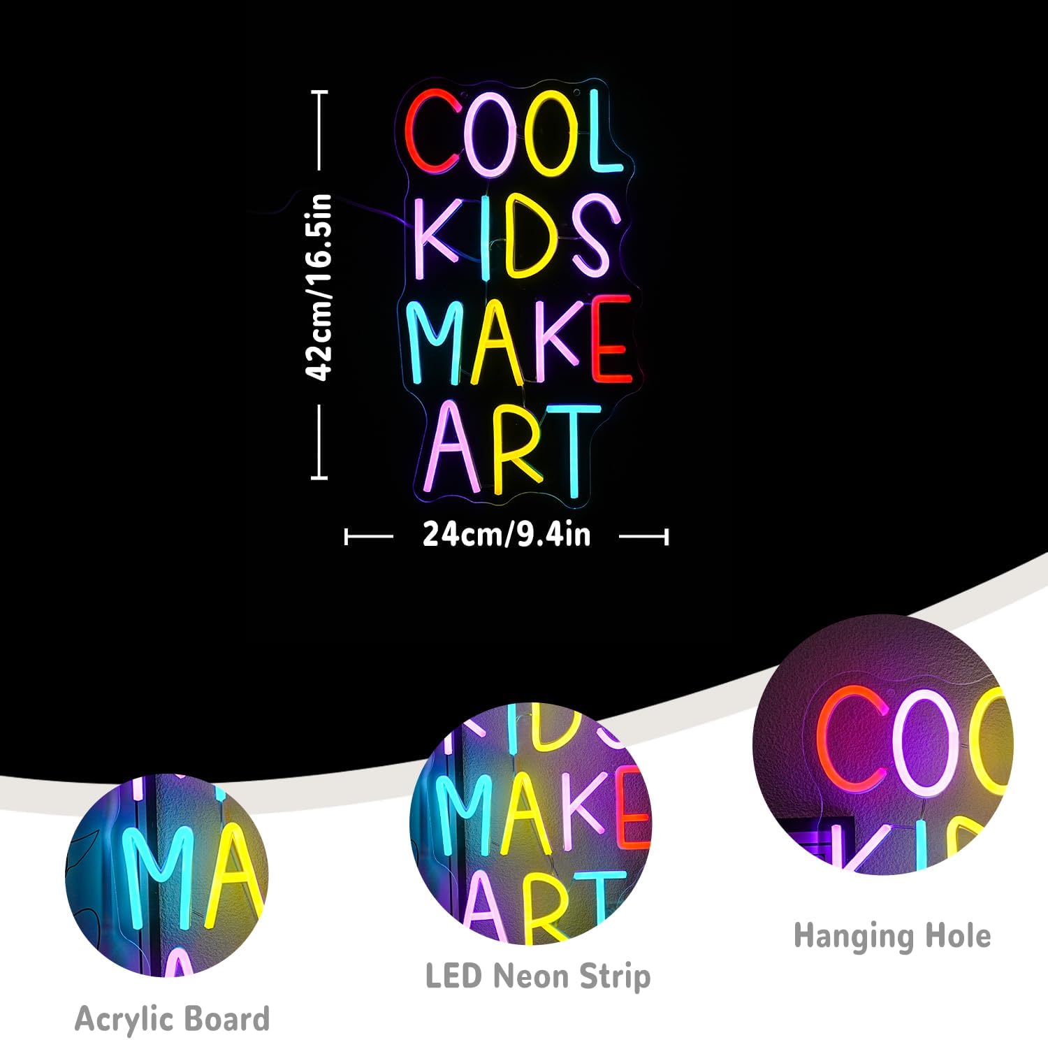 Cool Kids Make Art Neon Sign for Classroom Art Neon Light Classroom Decor Kids Neon Light Sign Colorful Letter Led Neon Lights for Bedroom Library Nursery School Decoration - Image 3