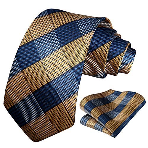Image of HISDERN Ties for Men Solid Houndstooth Neckties Handkerchief Formal Business Tie & Pocket Square Set Wedding Party