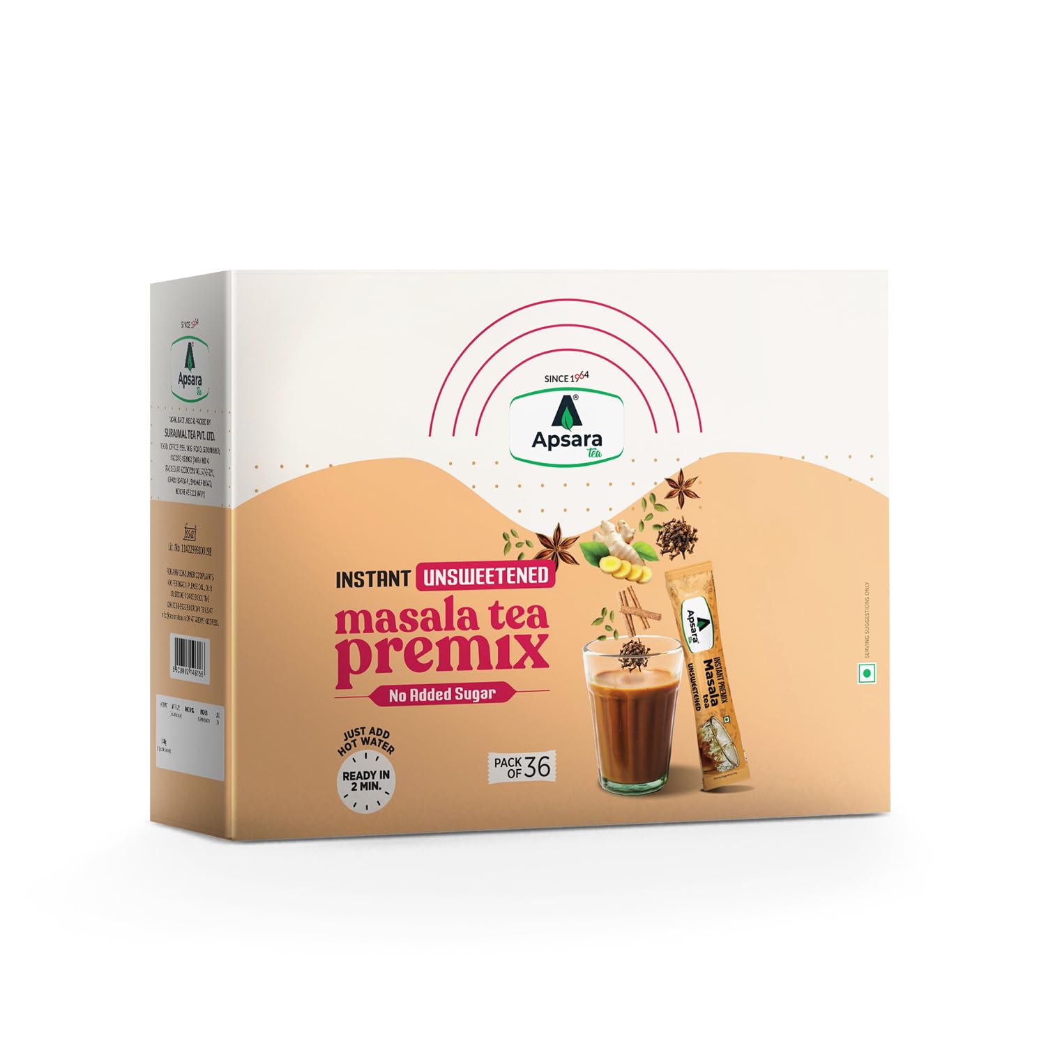 APSARA Instant Tea Premix Unsweetened Masala Tea 36 Sachets|Ready To Drink Tea With No Added Sugar|Enriched with Ginger, Cardamom, Pepper and Indain Spices, Sugar Free Masala Chai, 432 gram-picture-5