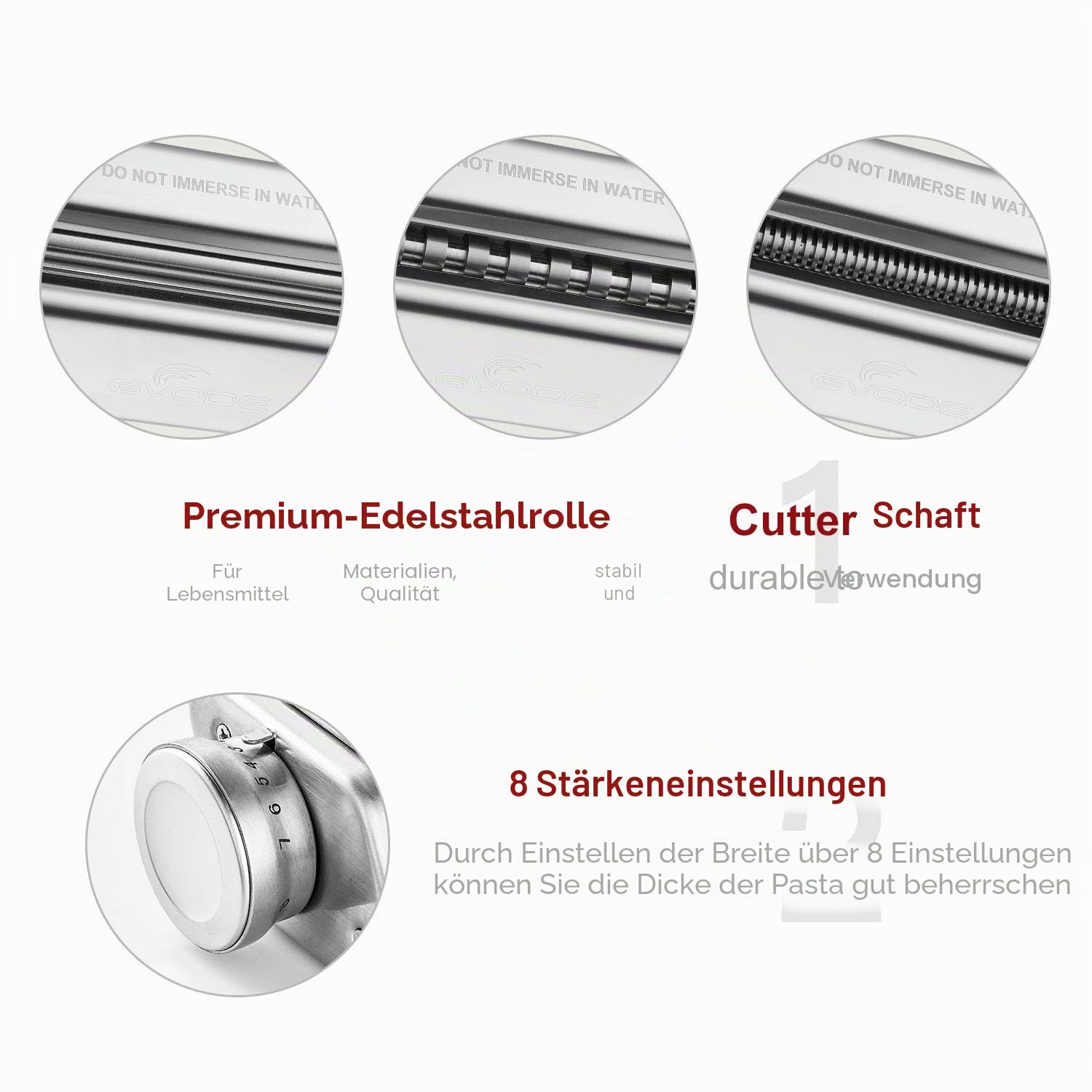 GVODE Edelstahl Nudelaufsatz für KitchenAid, 3 Stück Nudel-Aufsatz für KitchenAid-Zubehör inklusive Fettuccine-Schneider, Spaghetti-Schneider und Nudel-Walze – Pasta Zubehör für KitchenAid