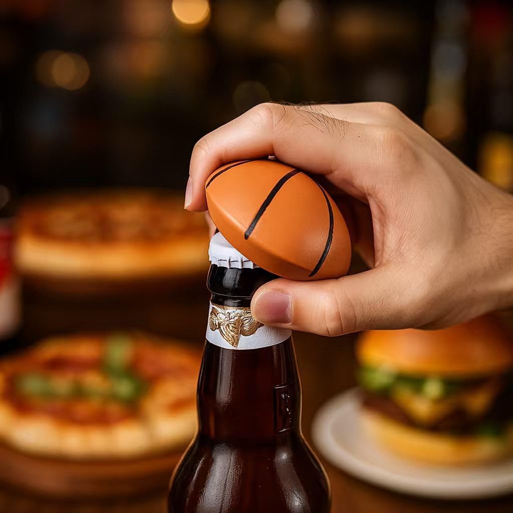 Apribottiglie in Legno a Forma di Palla con Magnete – Regali di Natale, Compleanno per Uomo, Padre, Marito, Fidanzato, Bar di Casa Accessori (Basket)