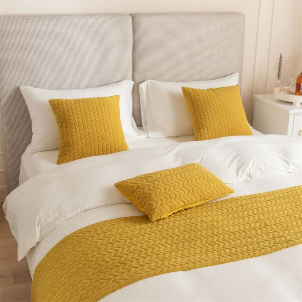 Morbuy Chemin de Lit avec Coussin Assorti, Couleur Unie Chemin de Lit Hôtel Doux Drapeau de Lit pour Salon, Chambre à Coucher (45x210+45x45cm,Bleu Clair)