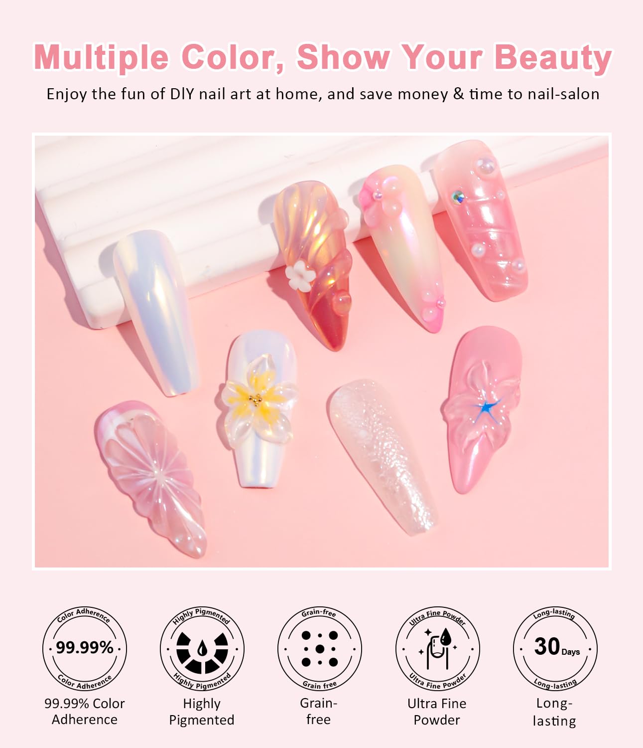 Poudre Chrome Ongle Nacrée - Rose Effet FéErique Poudre Ongle, Aurora Blanche Perle Chrome Ongle Effet Glace Transparente, Paillettes Ongles Effet Miroir Sirene Ongle, Nail Art DIY