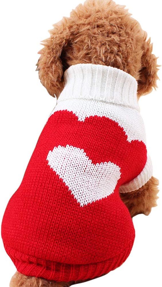CHBORCHICEN Pet Dog Sweaters Classic Knitwear Turtleneck Winter Warm Puppy Clothing Cute Strawberry and Heart Doggie Sweater (Red2, Small)