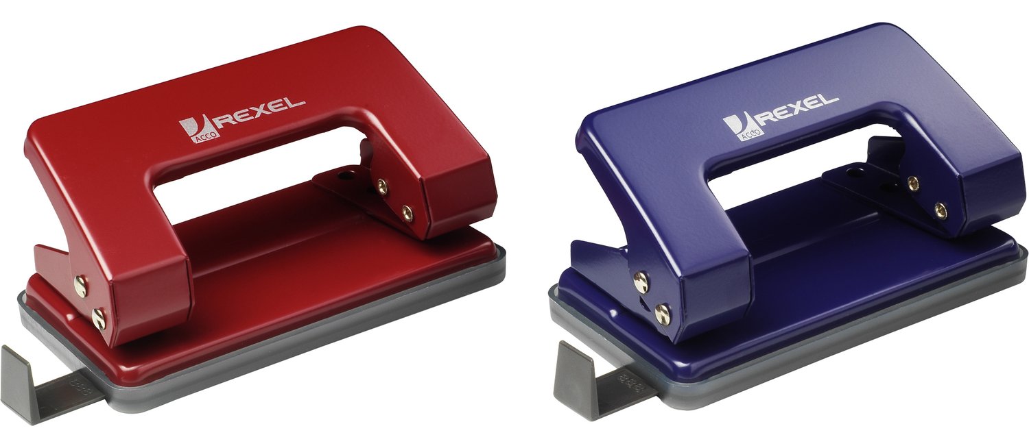 Rexel Student 2 Hole Punch, 8 Sheet Capacity, Adjustable Guide Bar, Metal, Assorted Colours, 62061