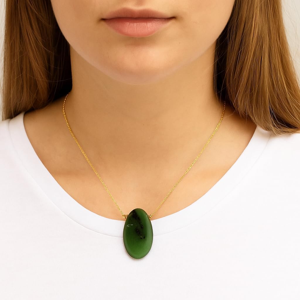 TGH Natural Oval Cabochon Necklace for Women - Gemstone Healing Crystal Pendant - 16+2 Inch Gold Plated Adjustable Chain - Image 6