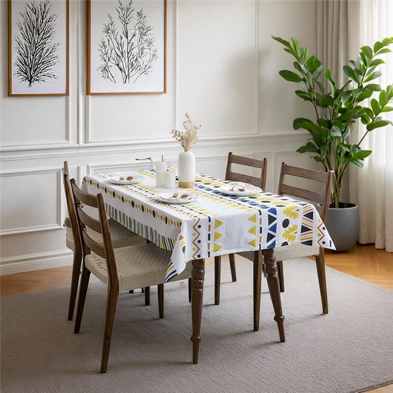 HOMEMONDE Cotton Dining Table Cover 6 Seater Geometric Printed Table Cloth for Center Table, Rectangular 45 x 92 Inch - (114x233 CM, Multicolor)
