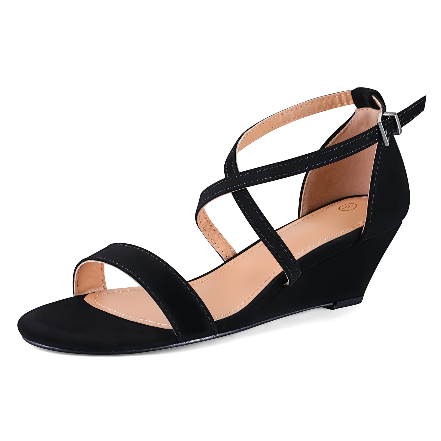 Photo 1 of mysoft Women's Ankle Strap Low Wedge Sandals Open Toe Wedding Dress Shoes 9 Black - SIZE 9 