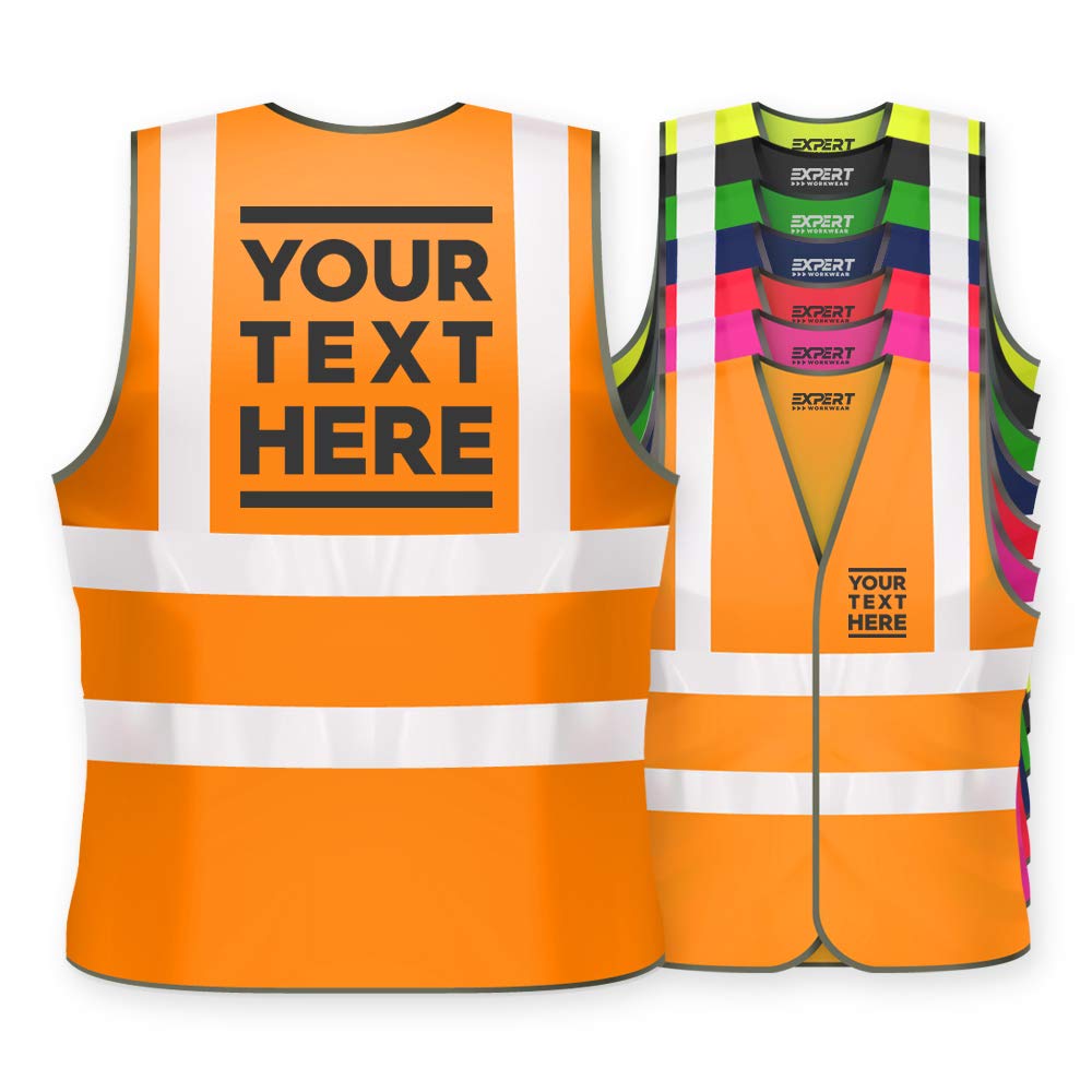 Expert Workwear Orange Hi Vis Personalised Vest Safety Reflective Waistcoat Custom Printed Security Hi Viz (4Xl, )