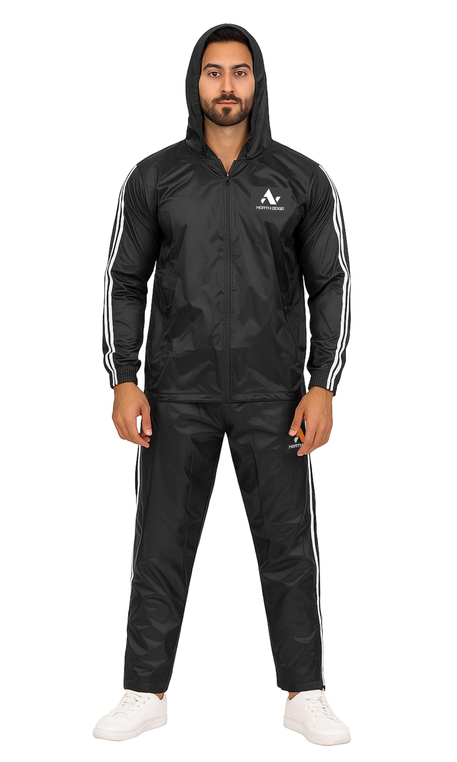 NORTH EDGE Men Heavy Duty Sauna Sweat Track Suit Weight loss Slimming Boxing Fat (Black Full Ziper, Medium)