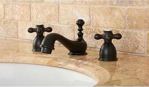 Miniatura 8 de Kingston Brass KS3952AX Restoration Mini grifo de lavabo generalizado con mango cruzado de metal, latón pulido, centro ajustable de 4 pulgadas