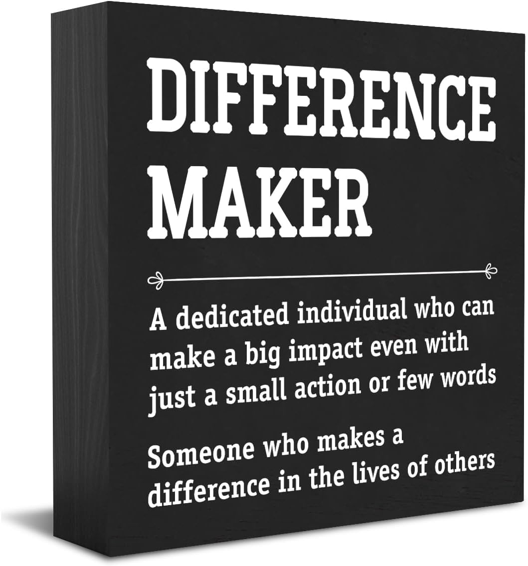 Difference Maker Box Sign 5x5 Inch Inspirational Wooden Decor