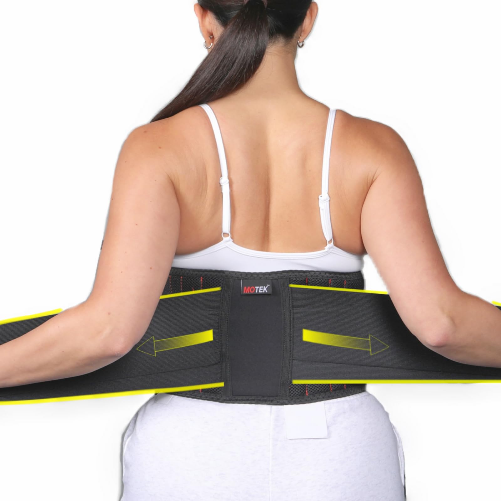 MOTEK Tutore per la schiena per uomini e donne (M 71-91,4 cm), materiale traspirante, supporto leggero, doppie cinghie regolabili, sollievo dal dolore lombare, supporto lombare