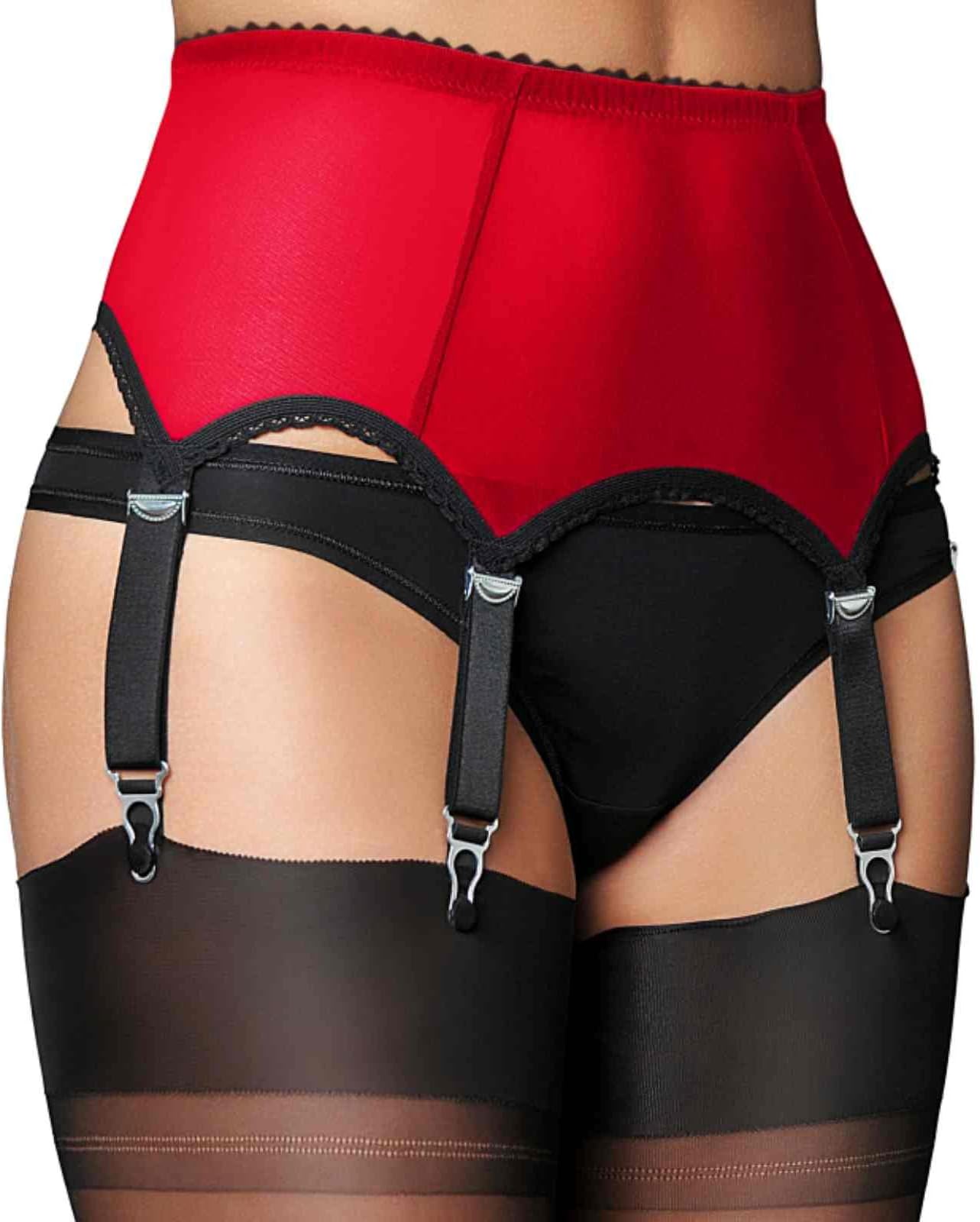 Nancies Powermesh Garter / Suspender Belt with 6 Straps (SSL61) (XL, Red)