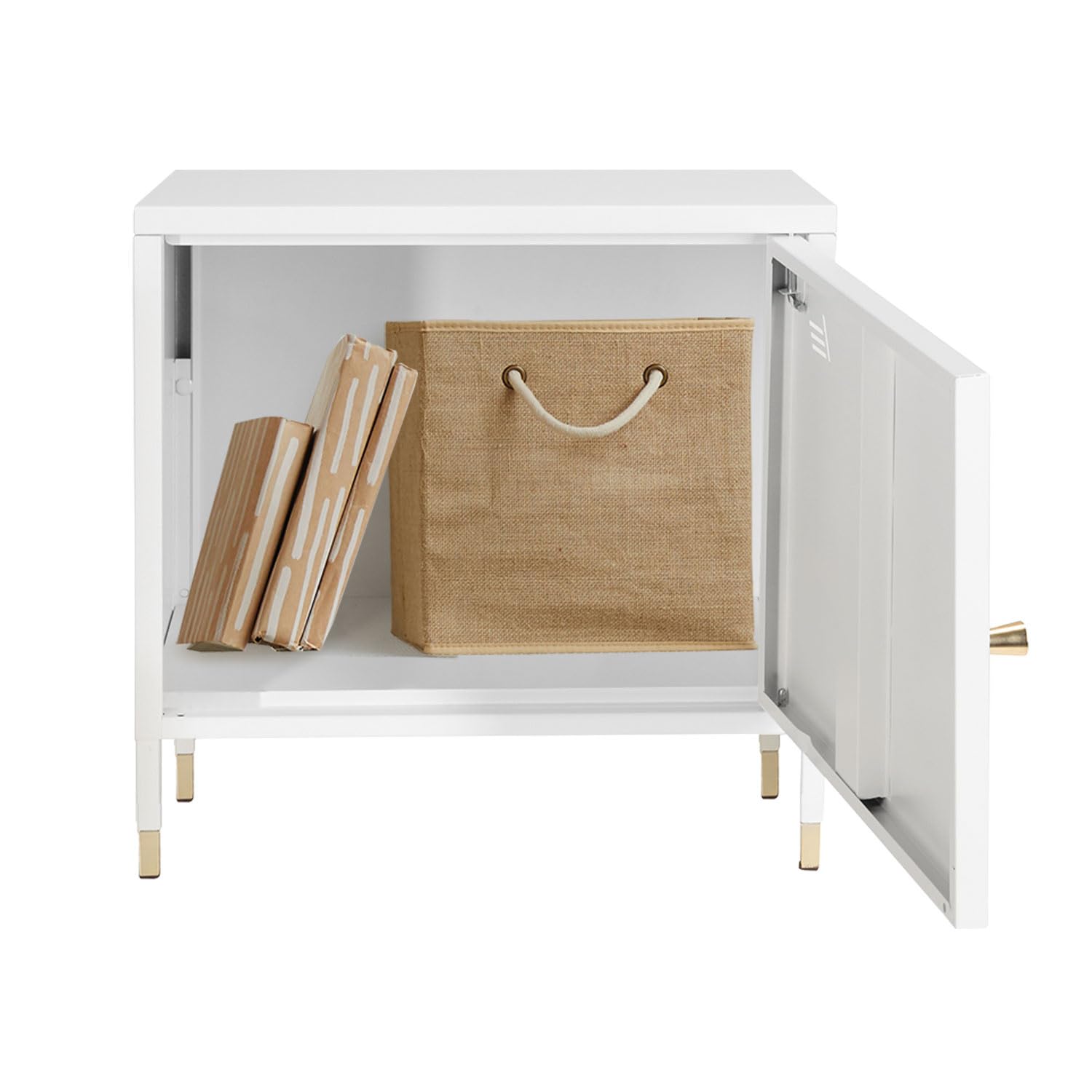 hjh OFFICE 743025 Metallschrank klein UMEO Weiß/Gold Beistellschrank aus Metall im Industrial-Design, 50 x 45 x 35 cm